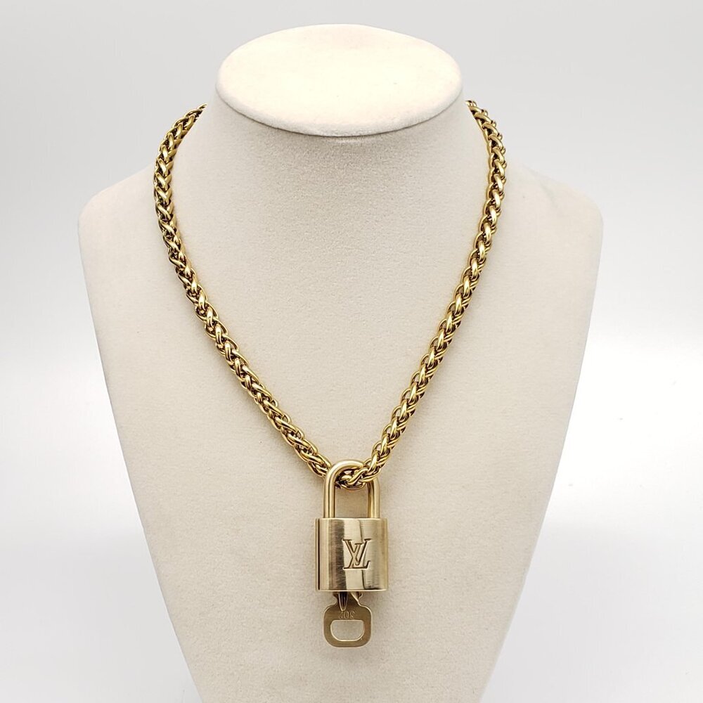 Authentic Louis Vuitton Gold Padlock w/ Unbranded Fashion Stainless Steel Chain